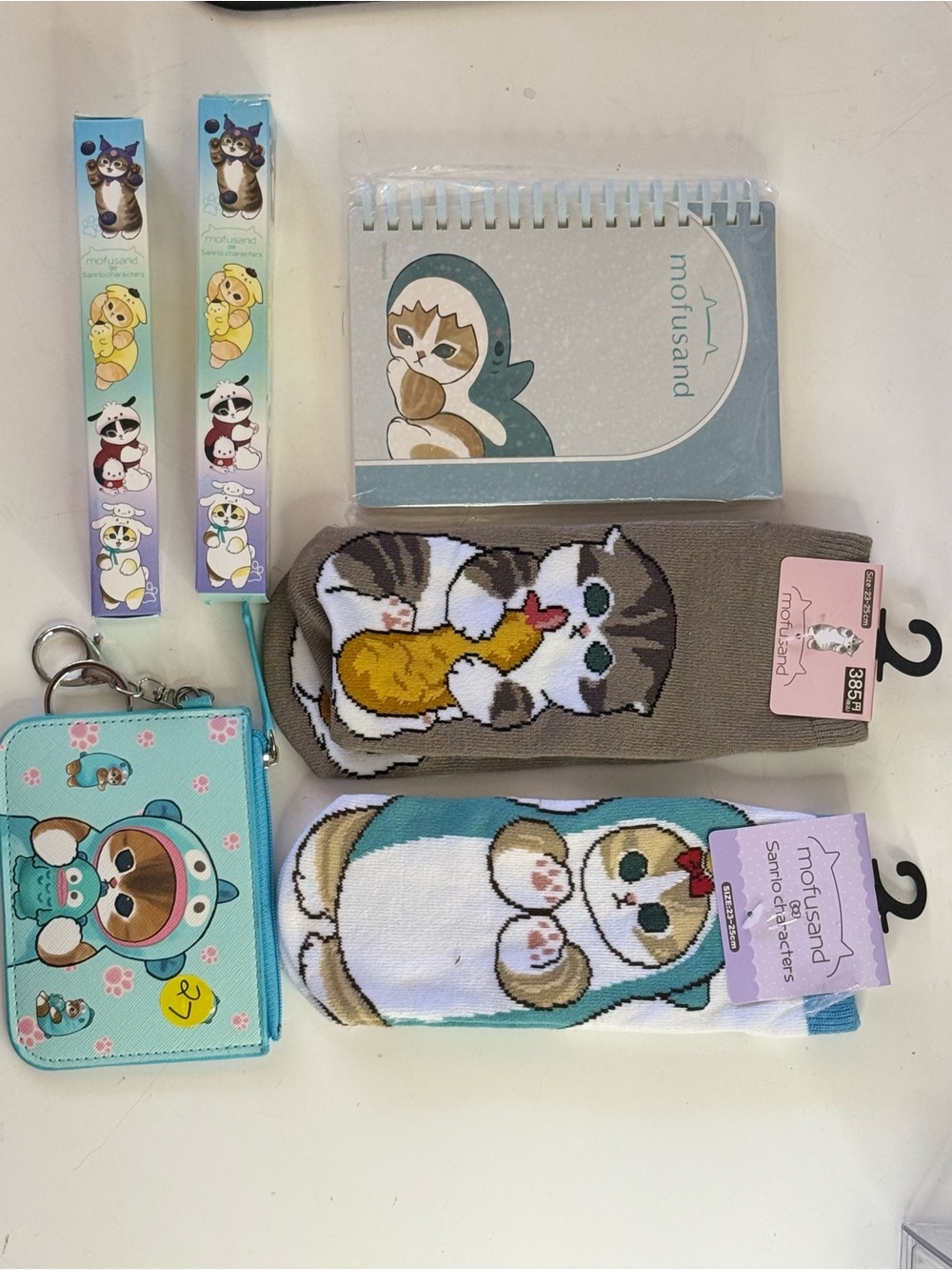 Mofusand Kids Cartoon Cat Socks & Accessories Set in Teal and Gray